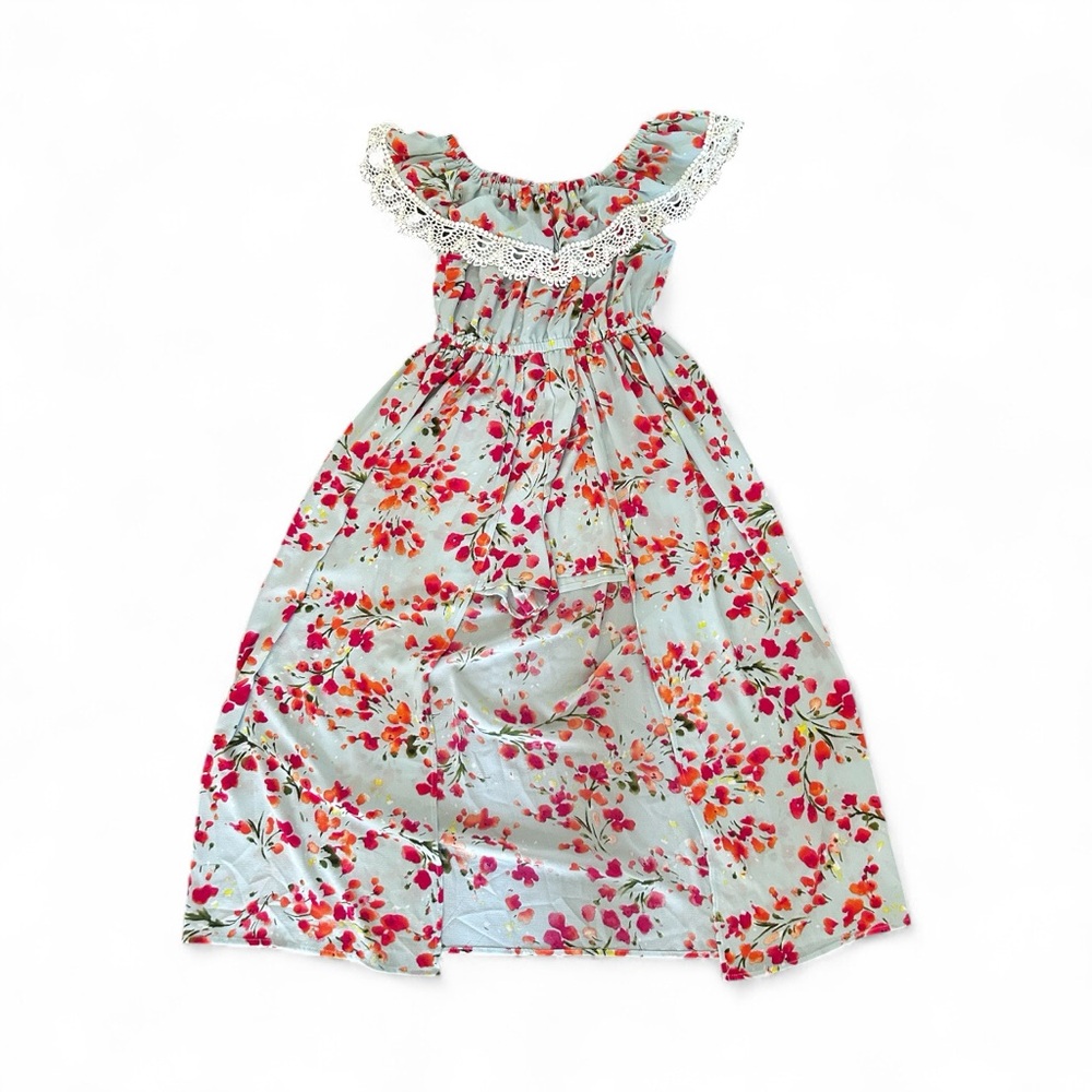 Iris & Ivy Floral Romper - Aqua and Pink